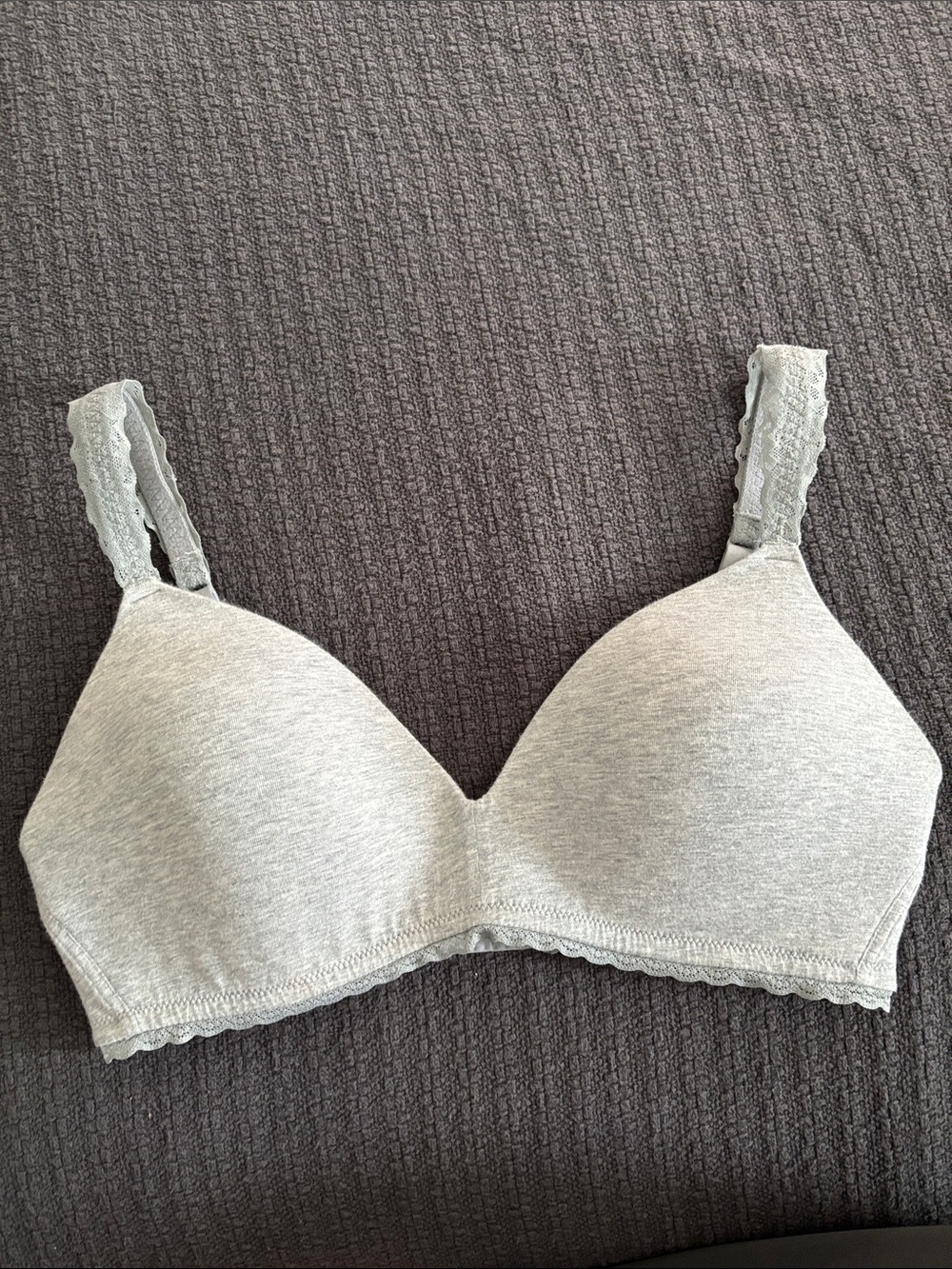 aerie REAL happy wireless Light Gray Lace-Trim Bra